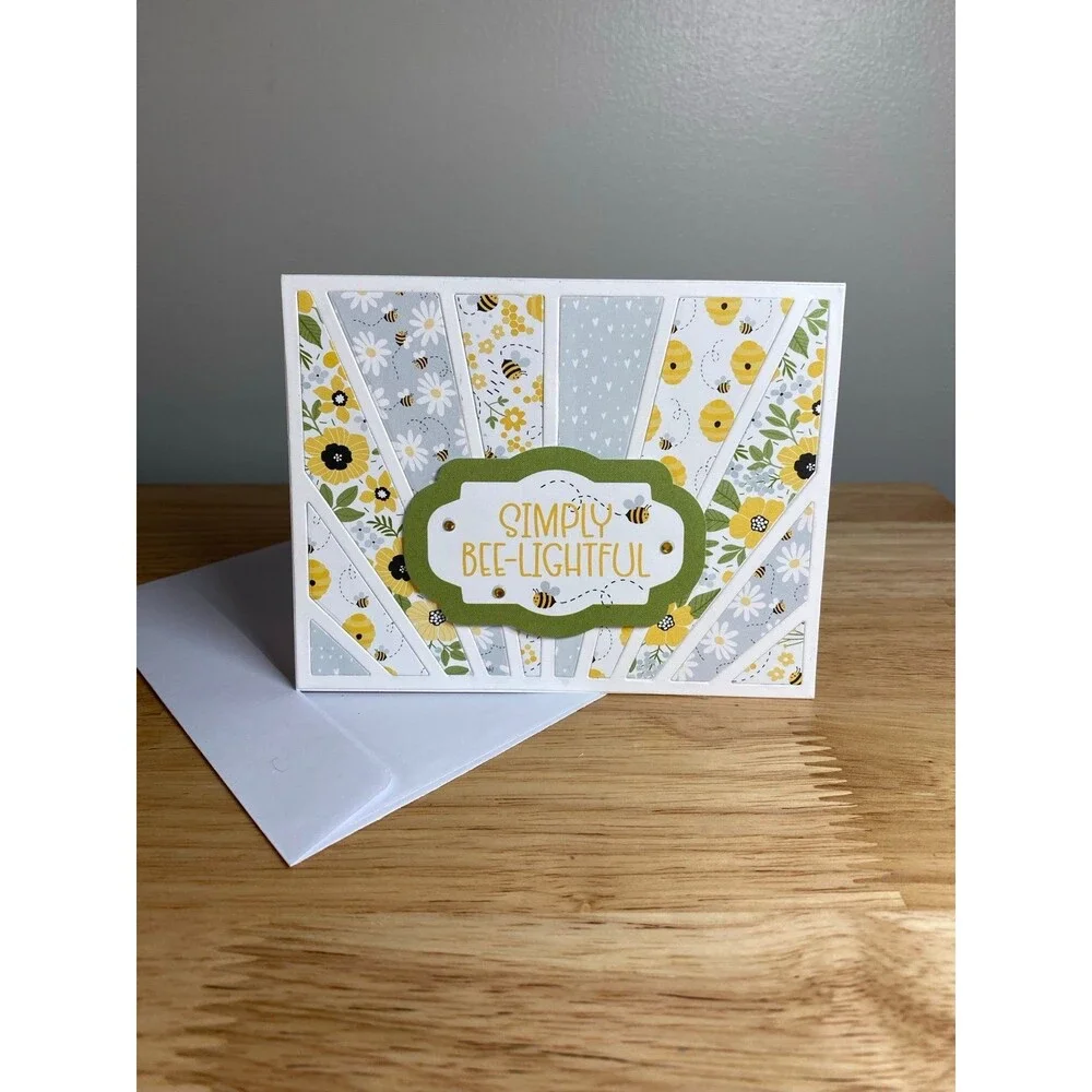 Bee & Flowers Greeting Card – Handmade A2 Card – All Occasion Blank Card